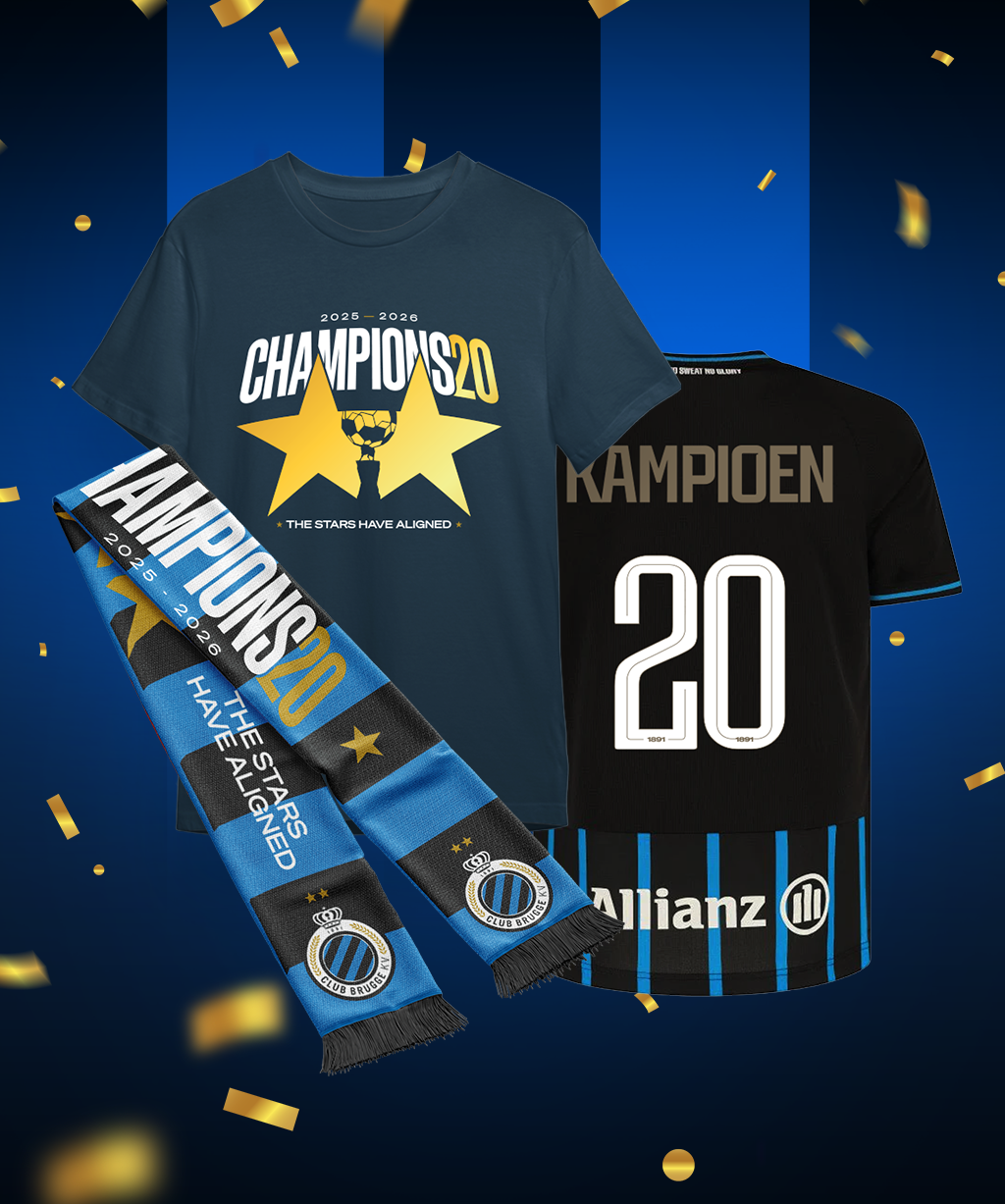 Kampioenenmerch met shirt, sjaal en badge